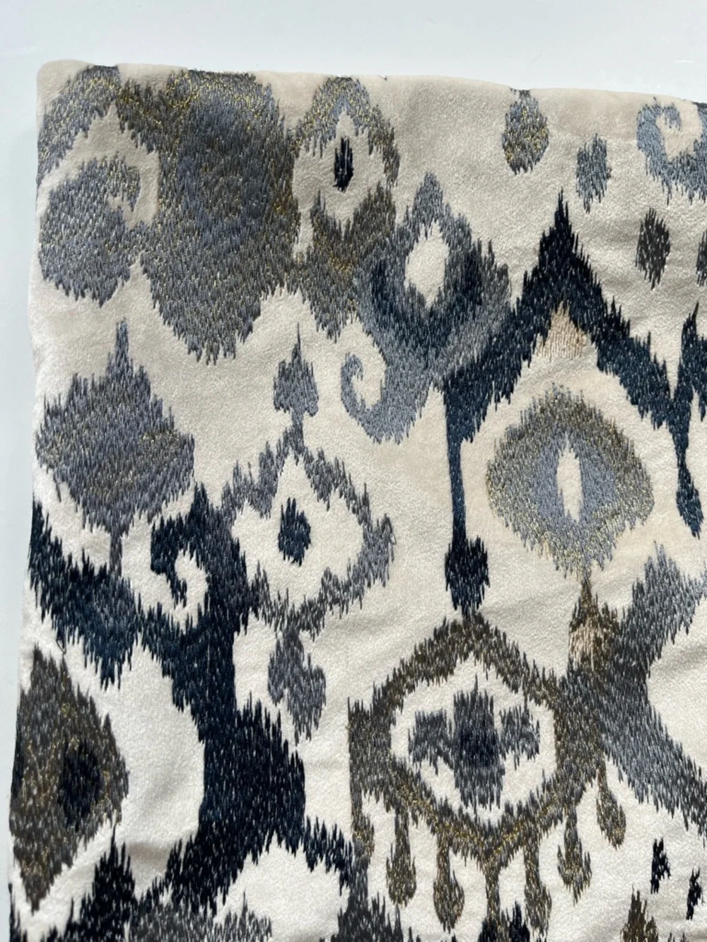 Callisto Home Blue, White, Navy IKAT Embroidered Decorative Throw Pillow Cover